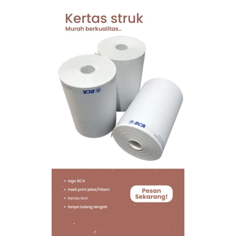 

kertas struk thermal 58x40mm logo bca paket murah 10roll