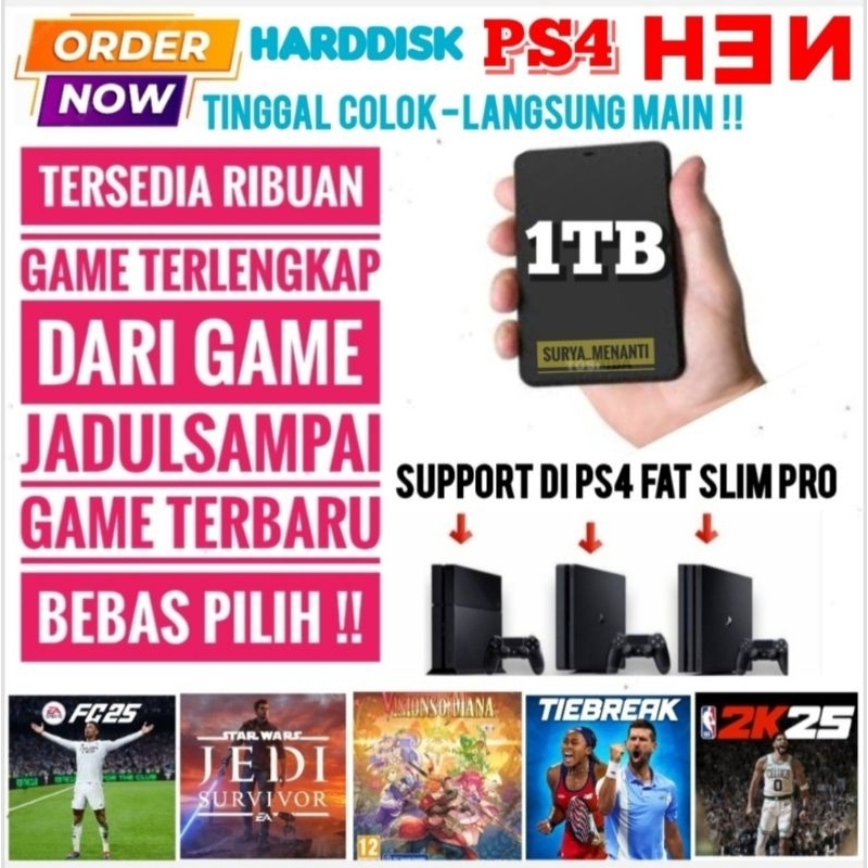 HARDISK GAME 1TB HDD PS4 HEN BEBAS PILIH GAME HARDISK EKSTERNAL / HARDDISK GAMES EXTERNAL PS4