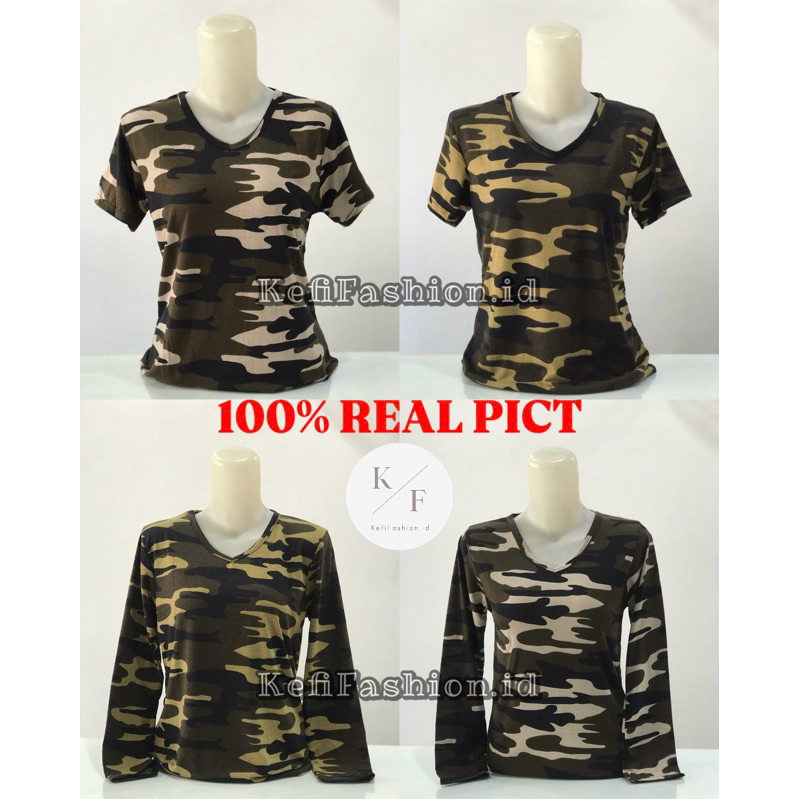 Kaos Army Vneck / Baju Loreng Wanita Size L XL XXL XXXL (JUMBO)
