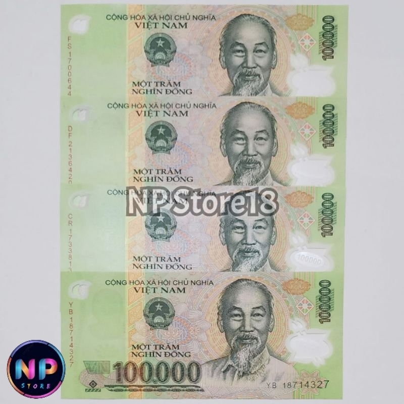 Souvenir Uang Asing Kuno Vietnam Dong 100.000 Dong Polymer