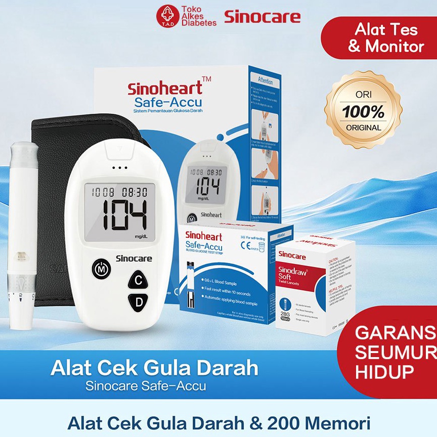 Free Shipping Sinocare Alat Tes Gula Darah Safe Accu Instant BGM 2 Memori HCT 36