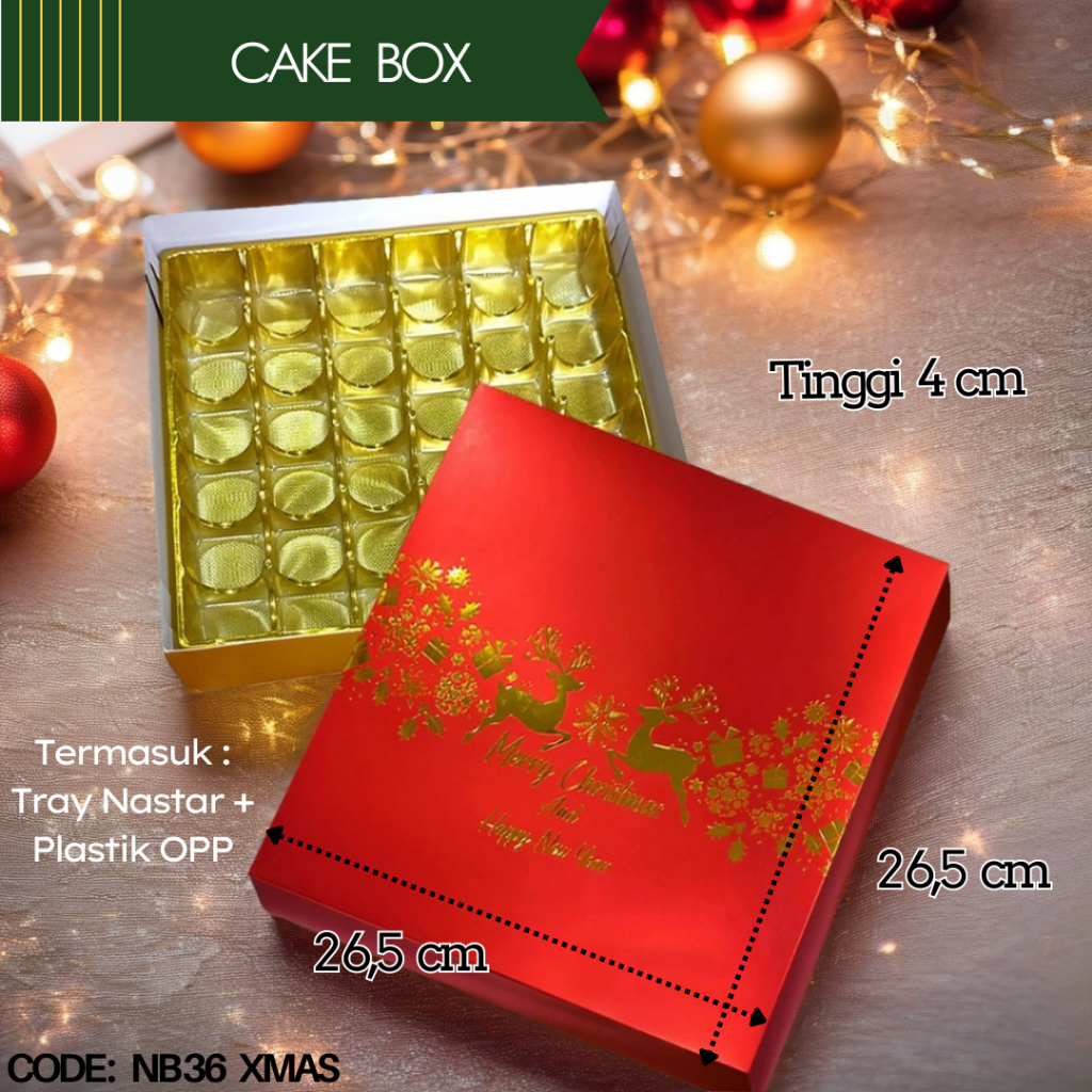 

Christmas Box Nastar Sekat 36 Mika / Cookies Gift Box Dus Kemasan Natal