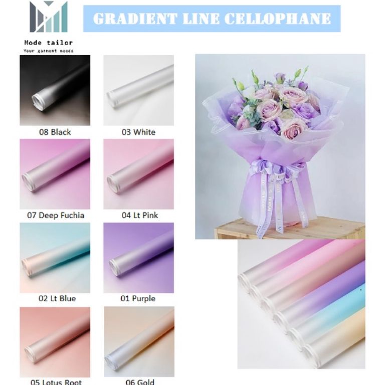 

Promo Menarik Pack Isi 2 lbr Flower Wrapping Gradient Line Cellophane Kertas Buket