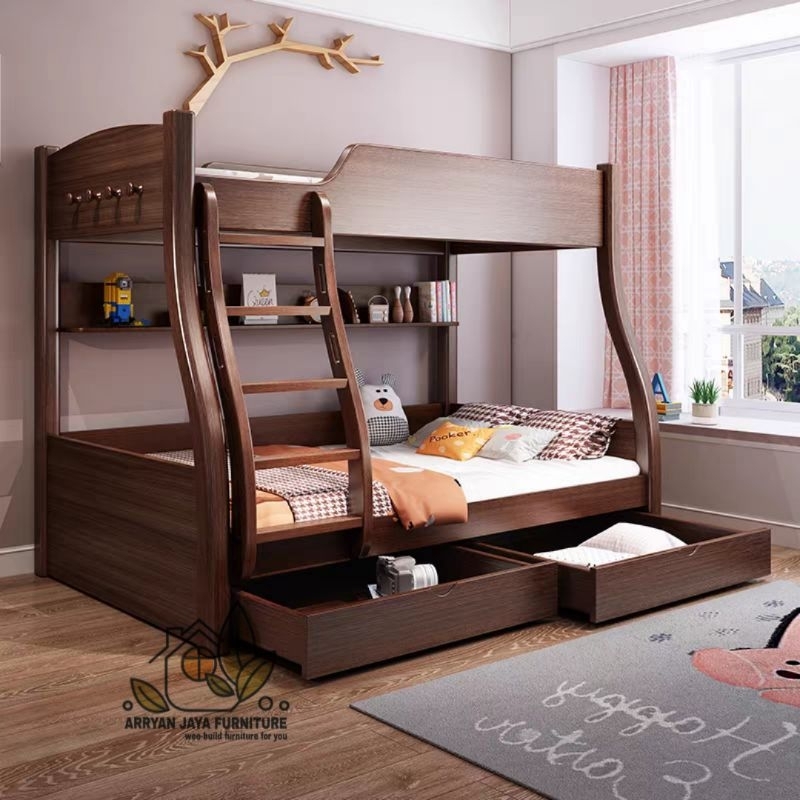 tempat tidur tingkat anak kayu jati, ranjang tingkat 2 susun, kasur tingkat
