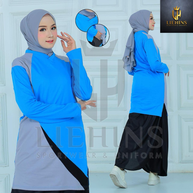 1 set baju setelan olahraga rok,setelan olahraga tunik dan ROCELA(rok celana),setelan olahraga rok t