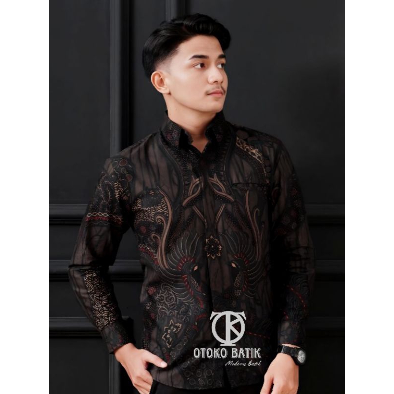 OToko Batik MAHAMA Kemeja Batik Pria Original Lengan Panjang Baju Batik Pria Warna Hitam Ukuran M L 