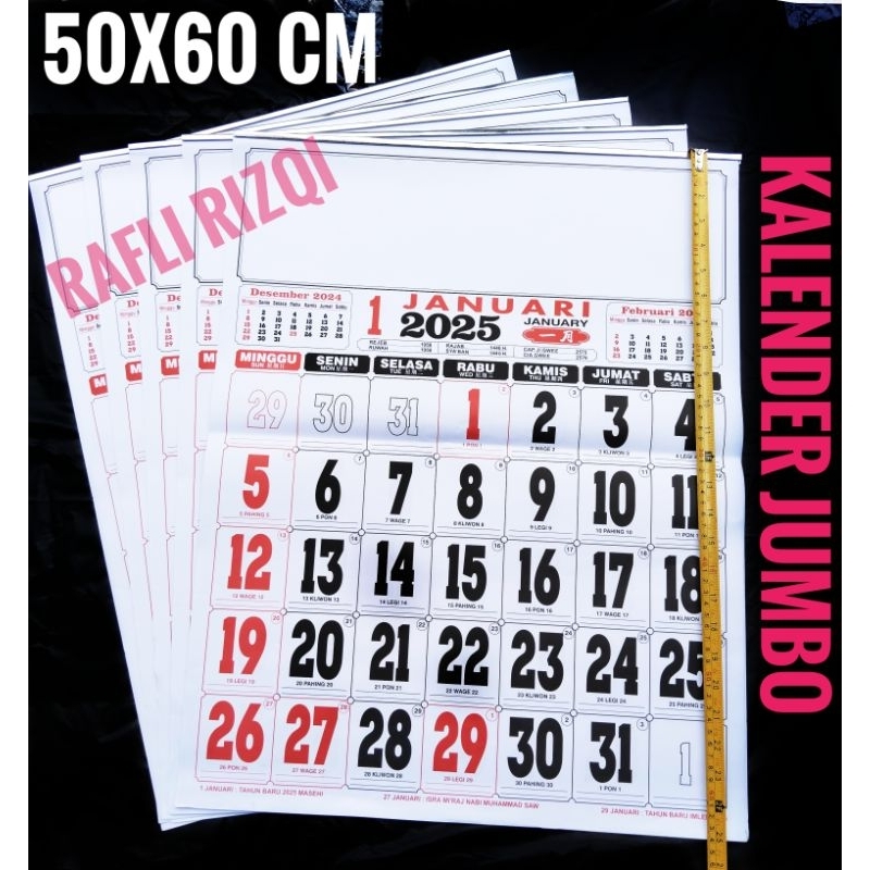 

Kalender Dinding Jumbo /Kalender Jumbo 12 Lembar /Kaender 2025 Ukura 50CM X 60CM