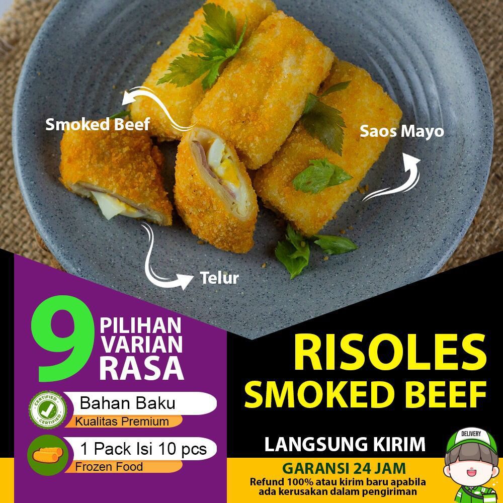 

Risoles Premium Quality Product isi 10 / Risoles mayo ragout ayam pedas smoked beef carbonara mozzarella mentay