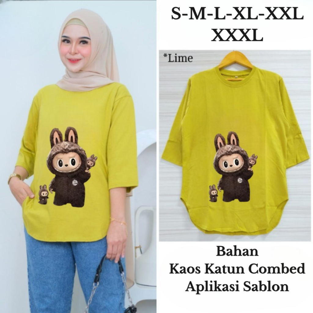 Blouse Labubu Wanita Kekinian Labukid Top Blouse BO S M XL XXL XXXL Bahan Kaos Katun Combed Baju Kao