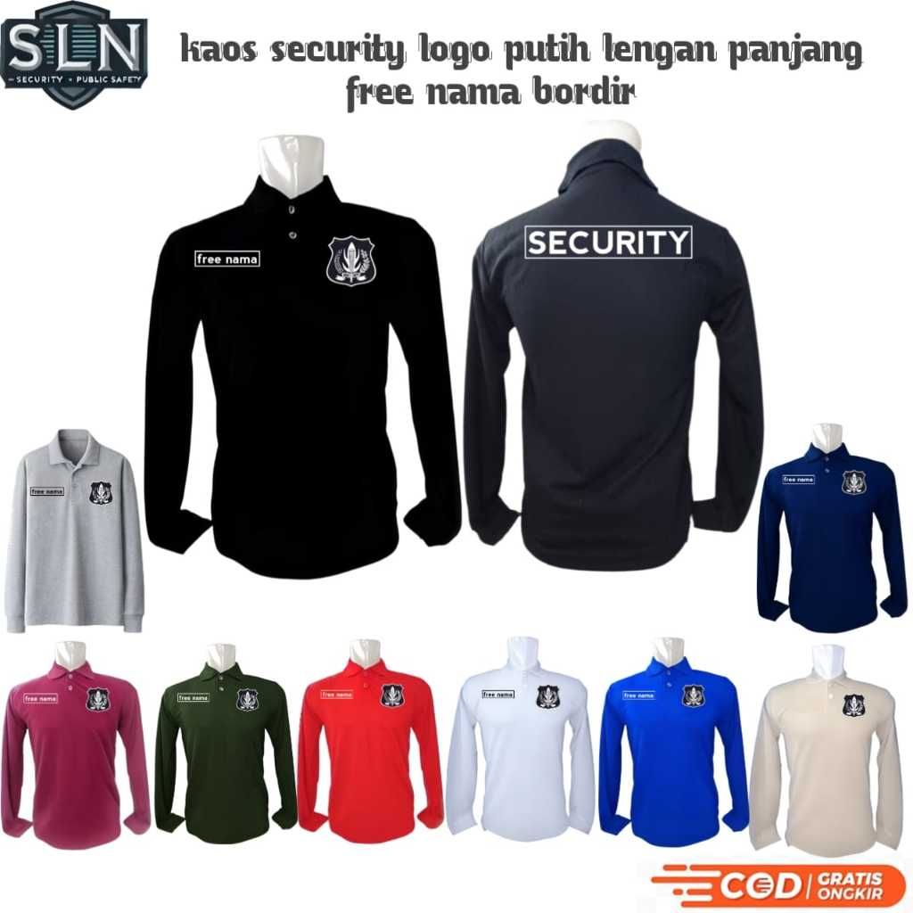 BAJU SECURITY LOGO PUTIH FREE NAMA LENGAN PANJANG | KAOS SECURITY LOGO PUTIH | BAJU SATPAM SLN