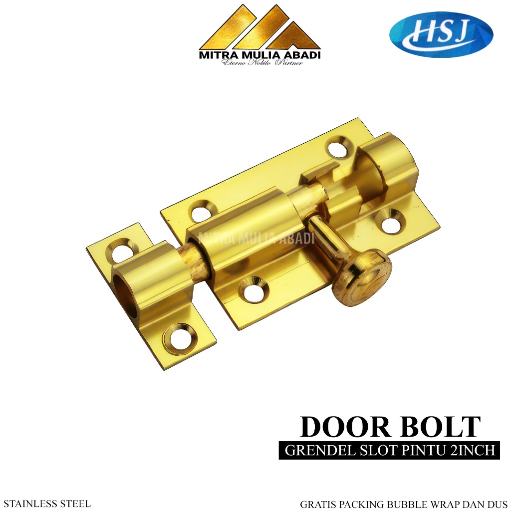 Slot Pintu Kuning/ Barrel Bolt- Jendela Plat Tebal Grendel 2" Inci