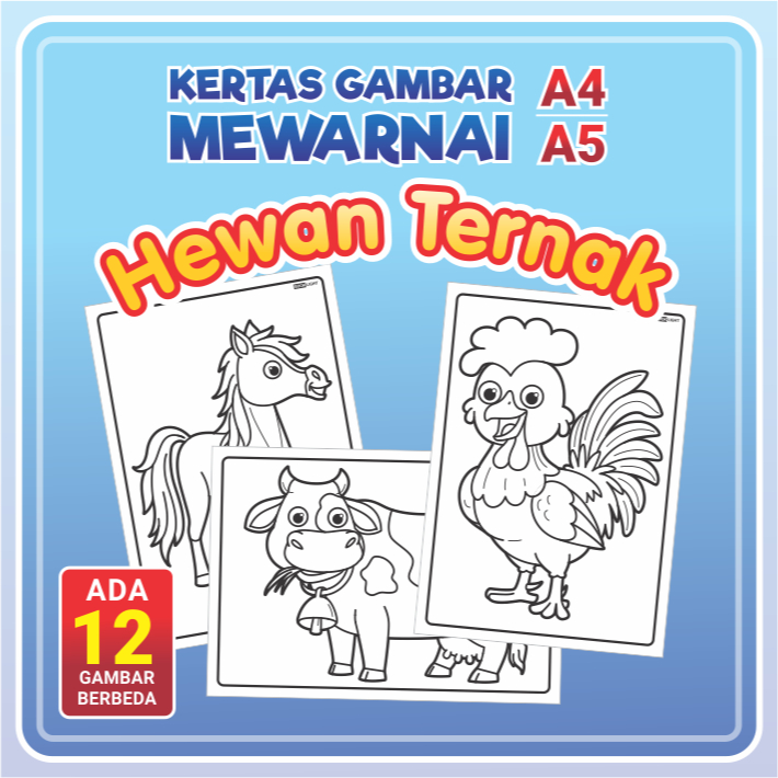 

Kertas Mewarnai A4 / A5 - HEWAN TERNAK / Coloring Sheet Anak PAUD TK Edukatif