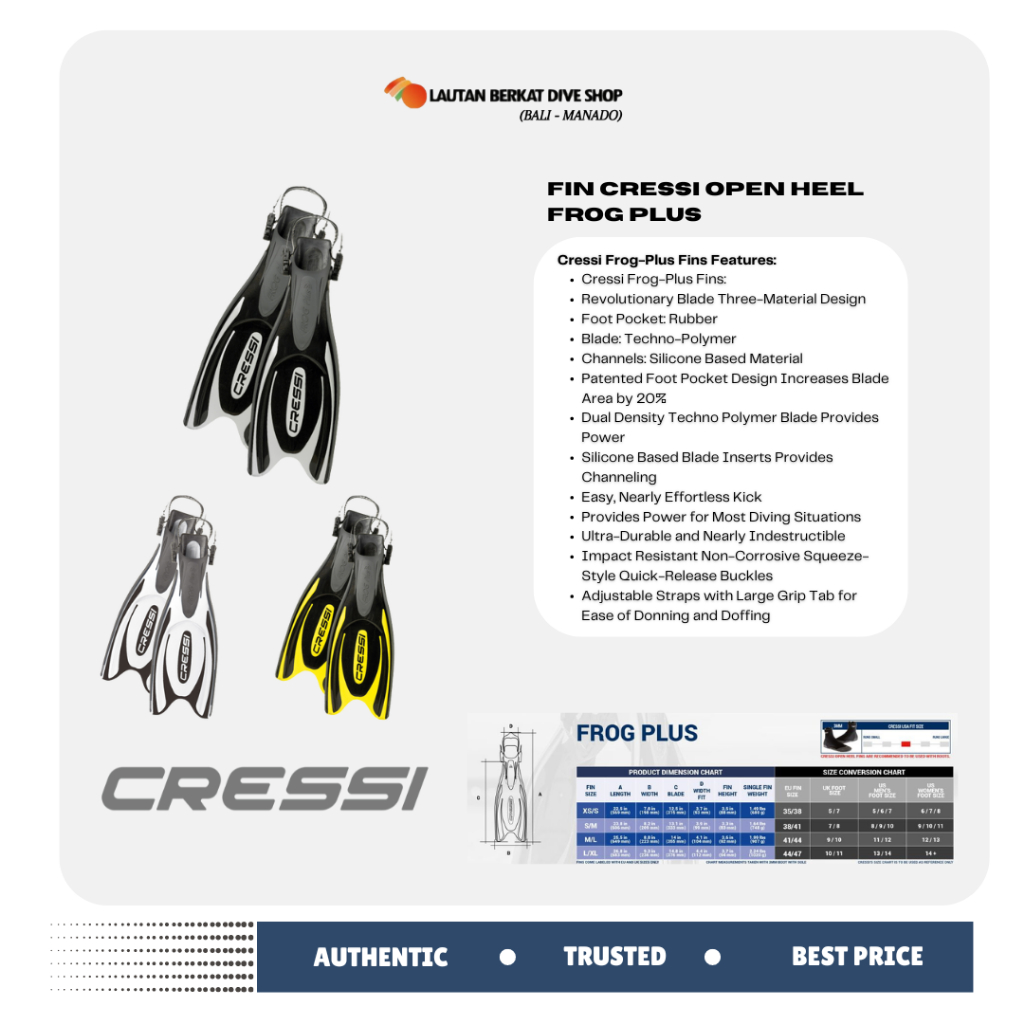 Kaki Katalk/Fin Open Heel Cressi Frog Plus - Perfect for Diving