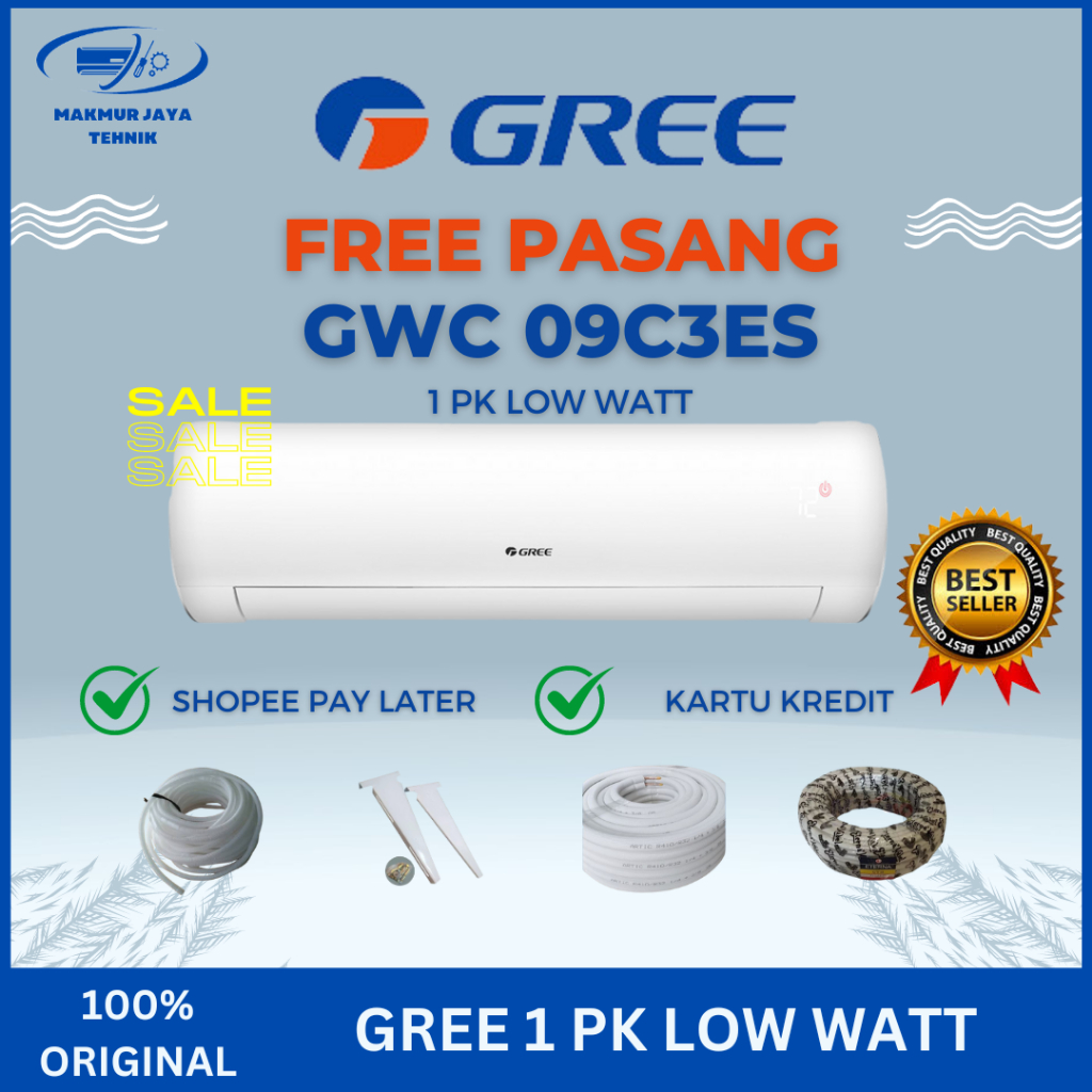 AC GREE 1 PK DELUXE LOW WATT 09C3ES 695WATT UNIT / UNIT + PASANG / AC GREE LOW WATT 1 PK