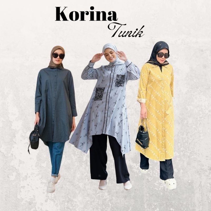 Tunik Korina Terbaru Mono Denim Tunik Korina/ Bia tunik/ Rumi tunik/ tunik terbaru ORIGINAL