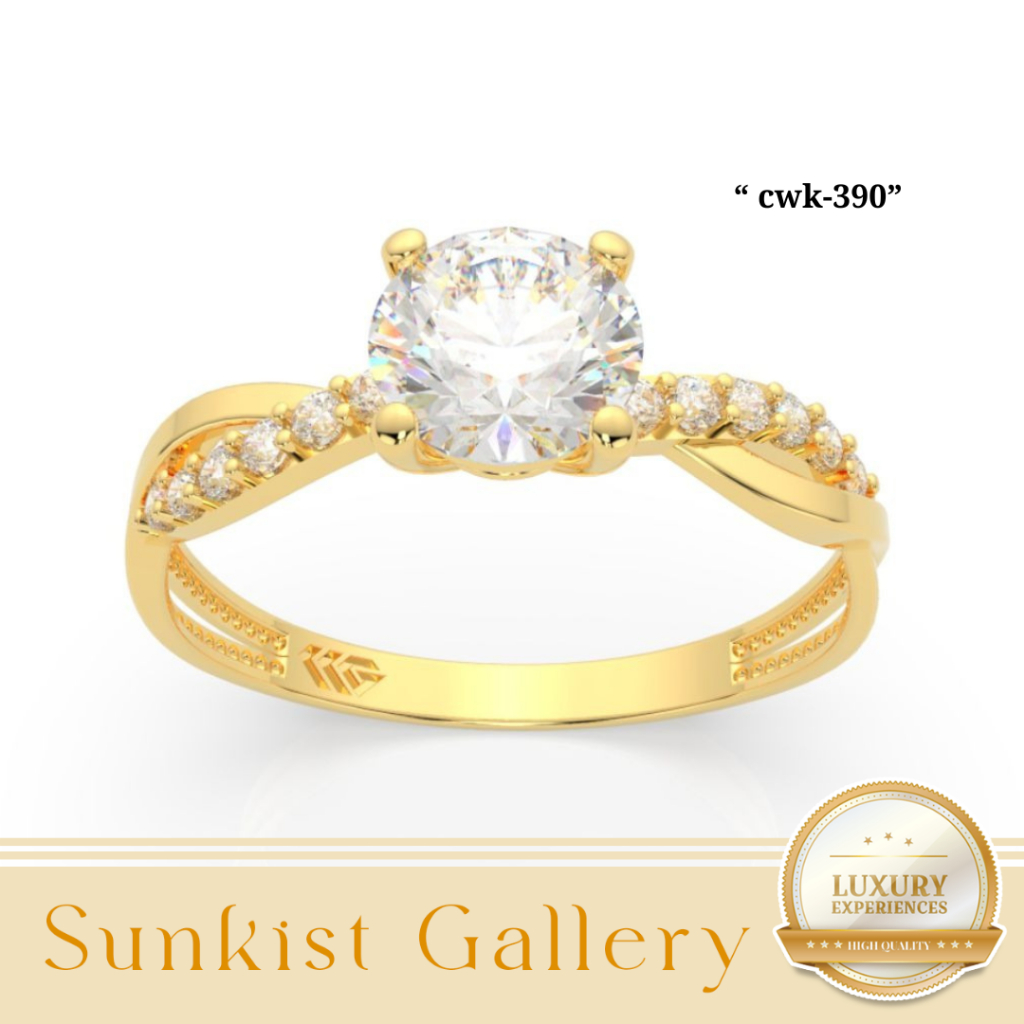 Cincin Wanita Emas Asli Model Diamond Ring Elegant Mewah Emas Muda Kadar 300 ( 6K )