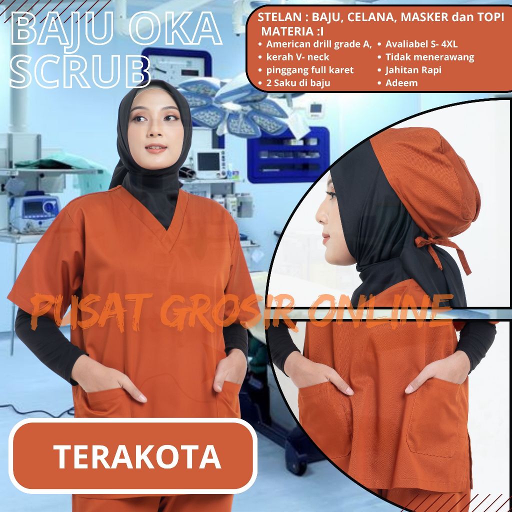 Baju OK LENGAN PANJANG Dokter OKA Perawat LENGAN PENDEK JUMBO Scrub Kamar Operasi Warna TERAKOTA