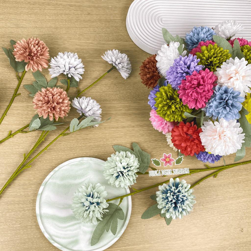 Artificial Flower Snow PomPom Bunga Pingpong 3 Cabang Bunga Palsu Bunga Plastik Buatan Dekorasi Hias
