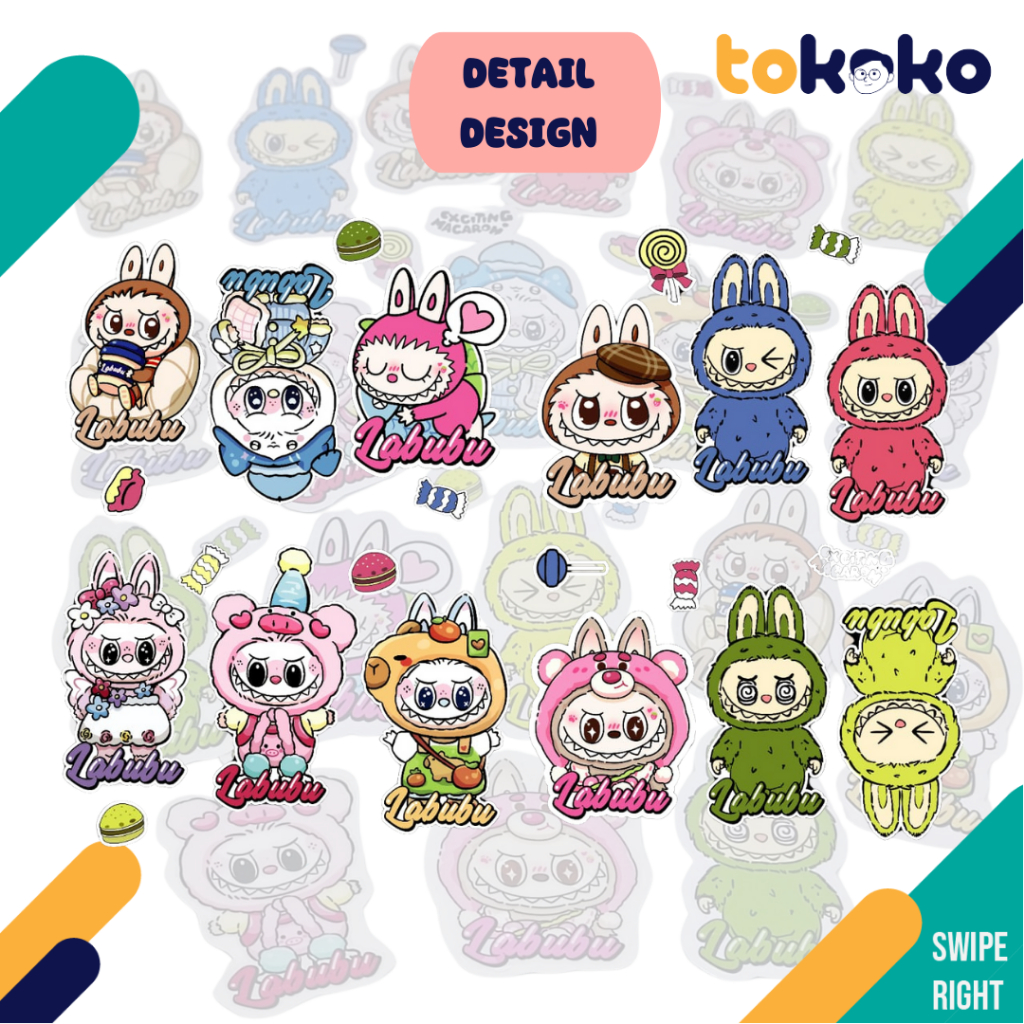 

Stiker LABUBU MONSTER MACARON Secret Popmart TRANSPARAN 7 cm Isi 12 pcs