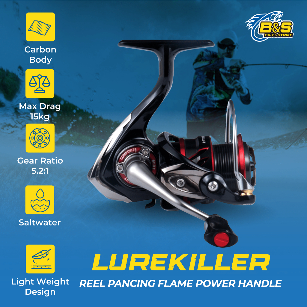 Asli Lurekiller FLAME KS2000 – KS4000 Reel Pancing Bahan Karbon Power Handle free 1pcs Spool RP006