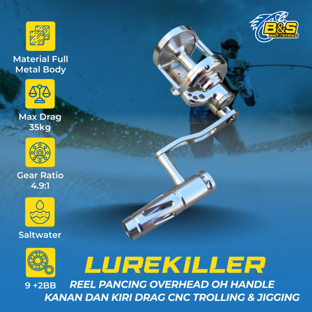 LUREKILLER ASLI Reel OverHead 30kg reel OH Handle Kanan dan Kiri Drag CNC Reel pancing Trolling dan 