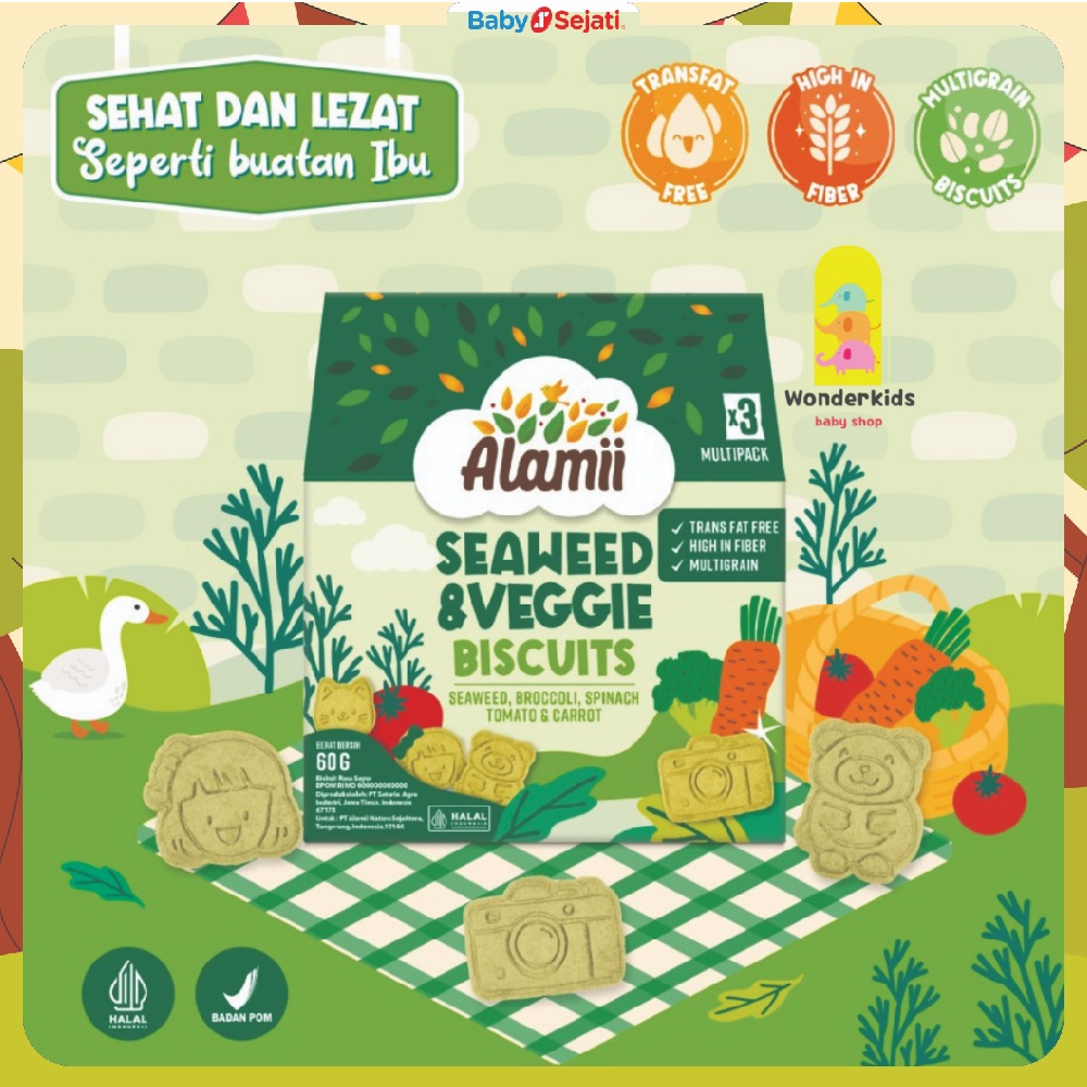 

Alamii Multigrain Seaweed & Veggie Biscuits 60g (3 bags x 20g) - Biskuit Sehat Snack MPASI