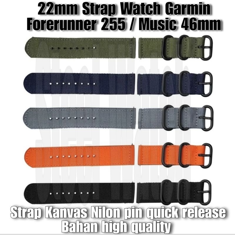 KV 22mm Tali Kanvas Jam tangan Garmin Forerunner 255 / Music 46mm Strap Nilon Kanvas High quality