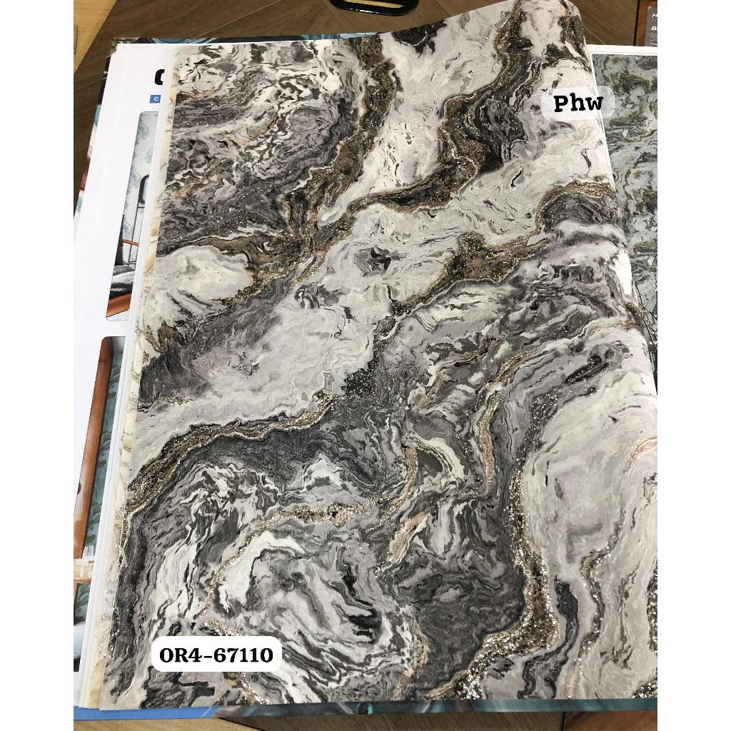 Wallpaper Dinding Marble Granit Hitam Abu Glitter 3D Mewah Roll Besar Orange 4