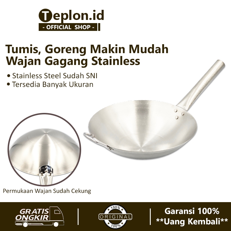 Calypso Wajan Stainless Gagang | Kuali Cekung Kwali Stenlis | Alat Penggorengan