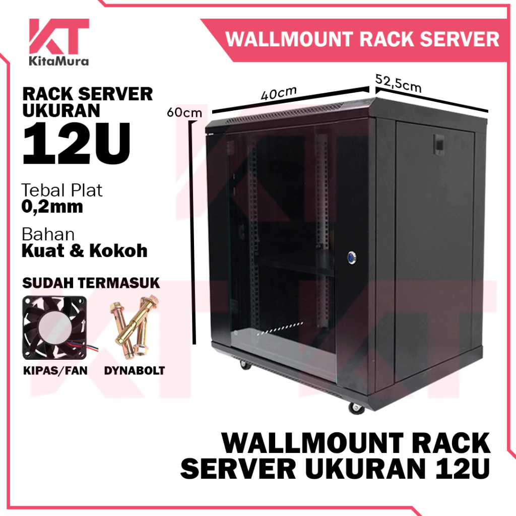 Wallmount Rack 12U, Rak Server Single Door Ukuran 12U