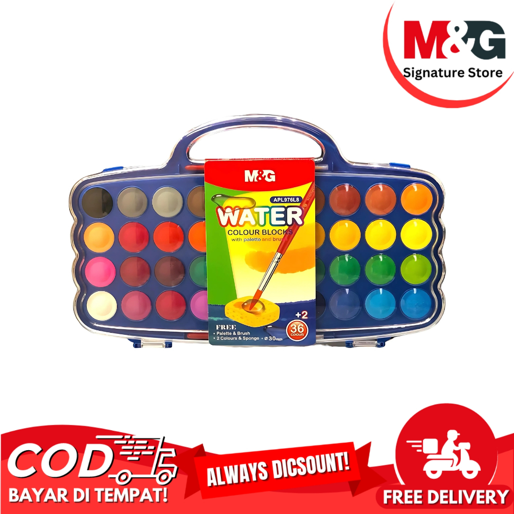 

Water Colour Blocks M&G 36+2 Warna dengan Palet dan Brush #APL976L8