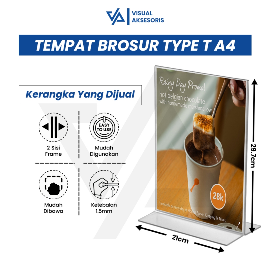 

Tempat Brosur Akrilik A4 1,5mm Portrait 2 sisi / Tent Holder / Tent Card Stand Acrylic
