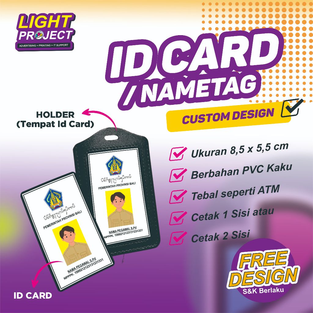

ID Card PVC / Nametag Bahan PVC Tebal Custom Design