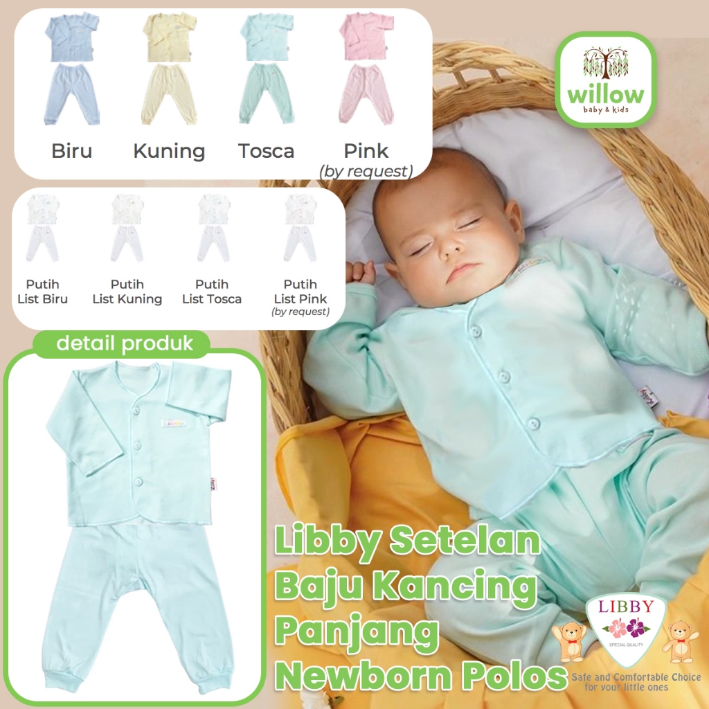 Baju Setelan Bayi - Libby Setelan Baju Kancing Panjang New Born Polos