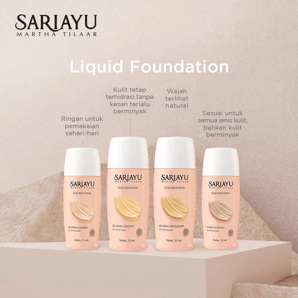 Sari ayu Liquid Foundation 35 ml | Foundation Kuning Langsat | Kuning Pengantin | Base Make Up