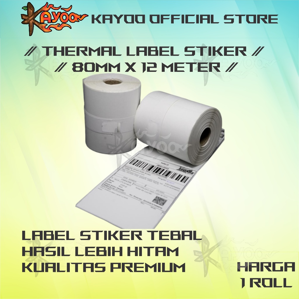 

KERTAS STIKER LABEL PRINTER THERMAL 80X50 80MM 80X12 METER CONTINUOUS 80X50MM 80 X 12 METER