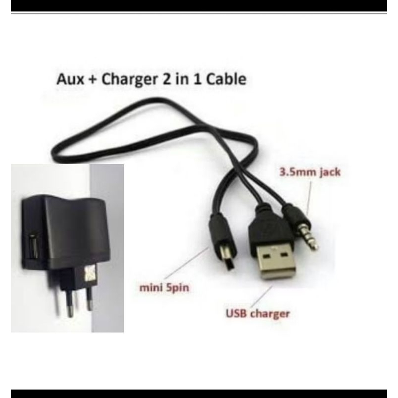 Kabel Charger Mini USB +Kabel Audio speaker ADVANCE TP200/TP300/Tp700/H23/Charger Nexian G900/Esia d