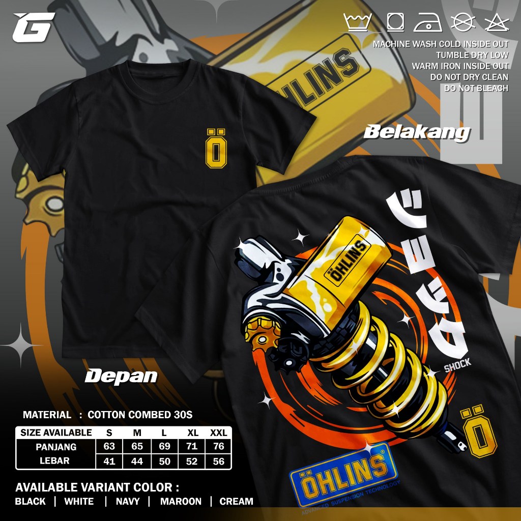 Kaos Racing Ohlins Shockbreaker Baju Distro Motor Herex Honda Gank CB GL MP Tshirt Otomotif GBA838