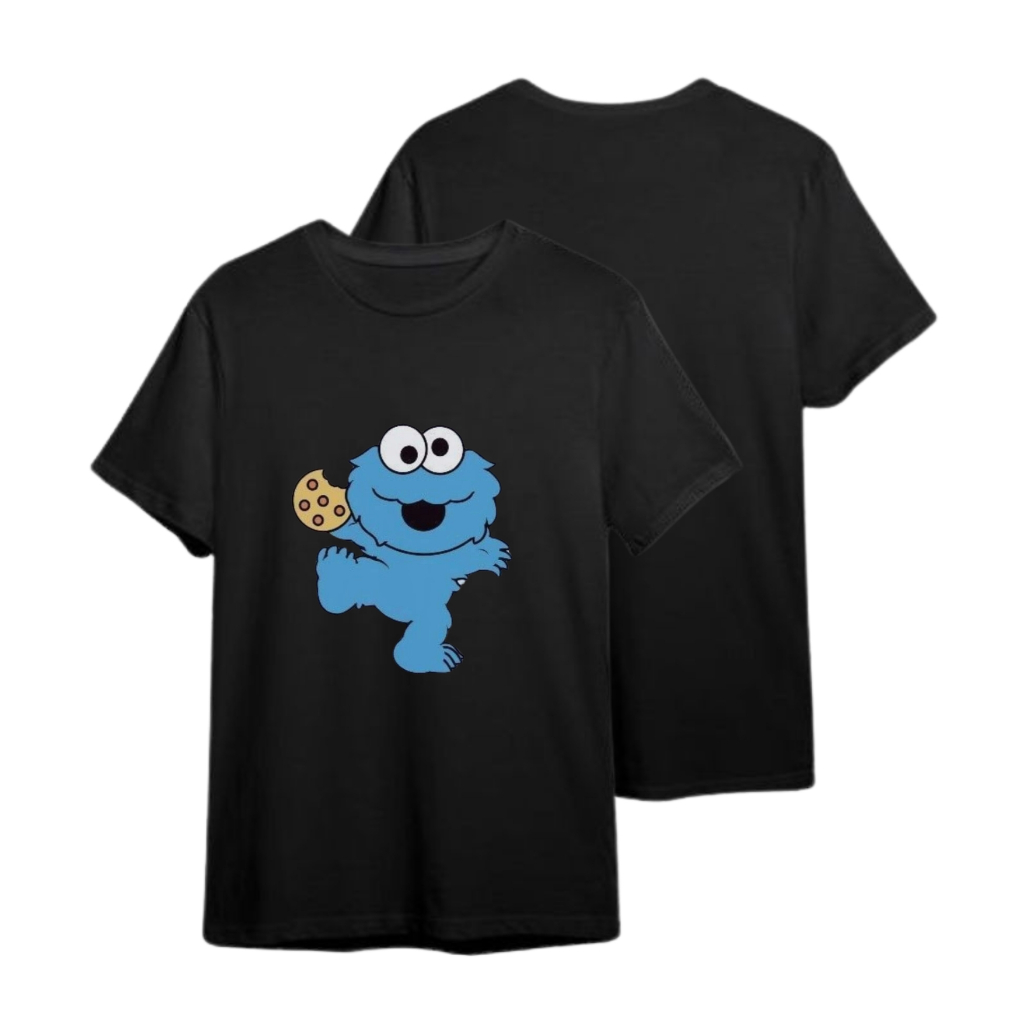 Baju Kaos putih| hitam Korea Motif Print elmo Wanita/Cewek | pria/cowok  Remaja Dewasa Leher Bulat B