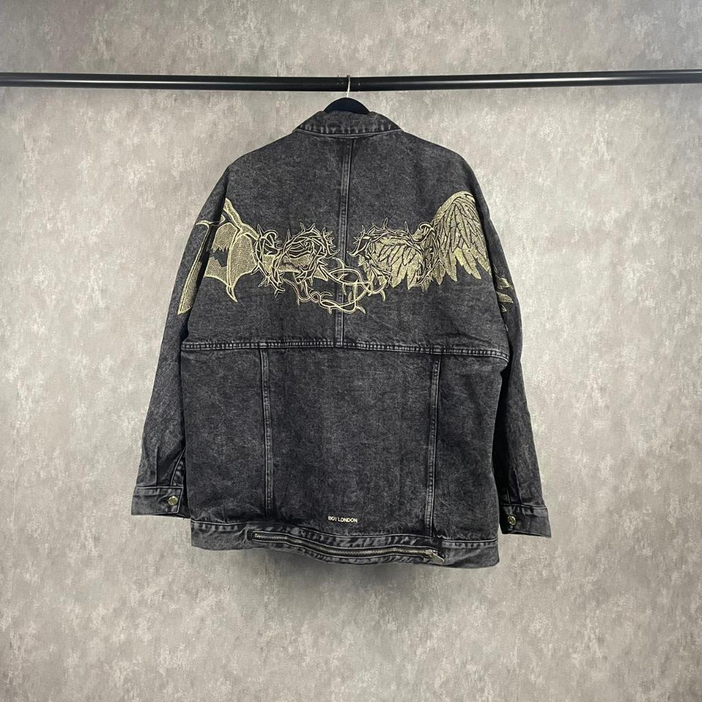 Baju Denim Boy London Embos Jacket Denim Unisex Black Bahan Denim Full Tag
