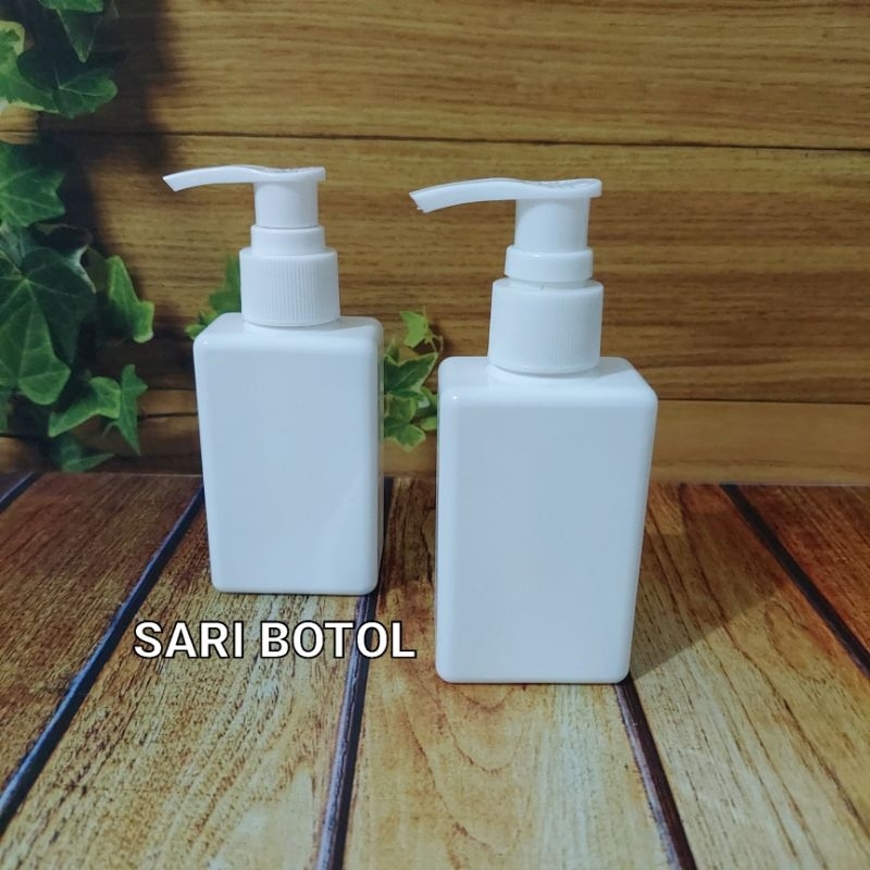 BOTOL PUMP 100ML KOTAK/BOTOL BOKO 100ML KOTAK TUTUP PUMP PUTIH