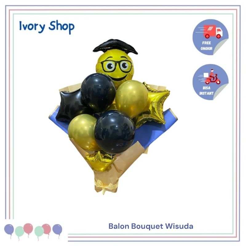 Balon Wisuda Foil Set Graduation Komplit Balon Latex Pita Kertas Stick Lem