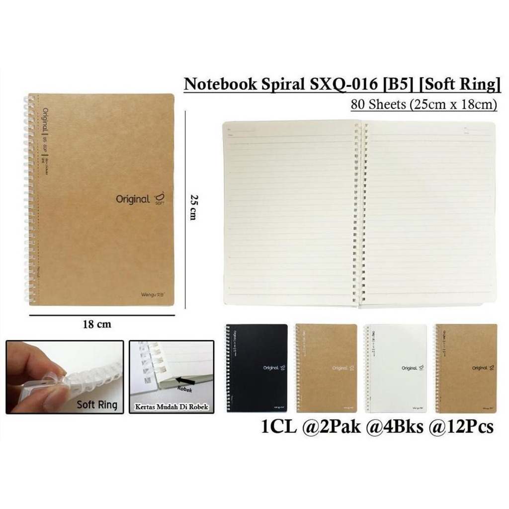 

WENGU NOTEBOOK SPIRAL SOFT RING ORIGINAL - BUKU CATATAN SPIRAL 80 LEMBAR Sxq-016 - B5