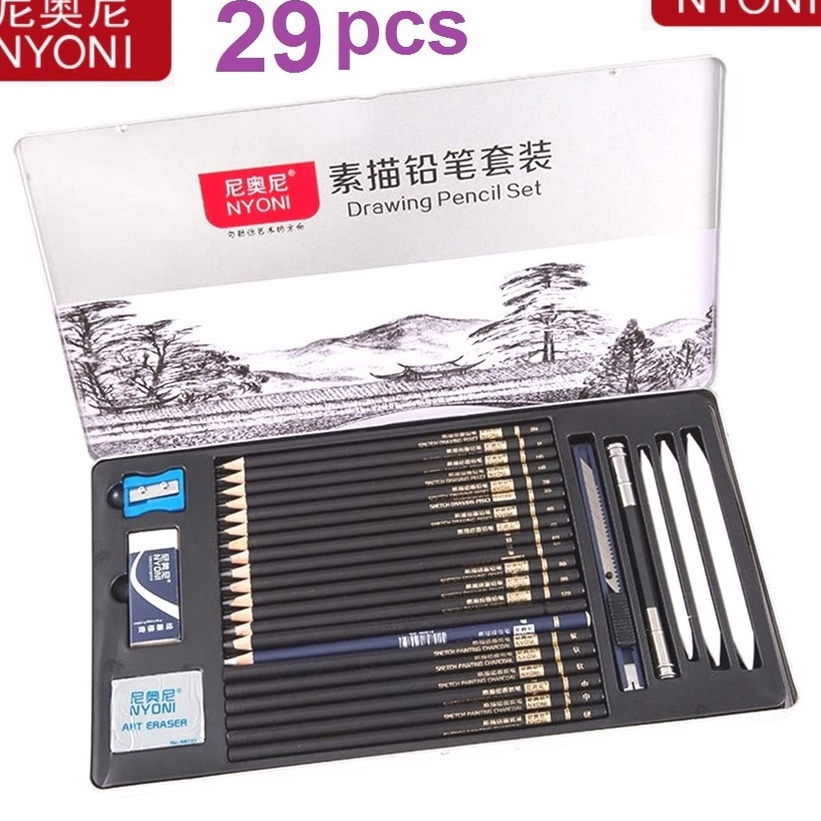 

Pengepul Nyoni Drawing Pencil Gambar Set 29pcs Metal Tin Box Pensil Gambar Lukis Sketsa Lengkap Paket