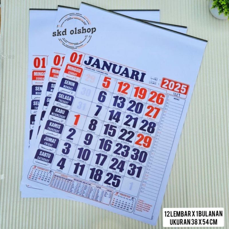 

kalender kerja standar JB tahun 2025 ukuran 38x54 cm (terima cetak coustem merek)