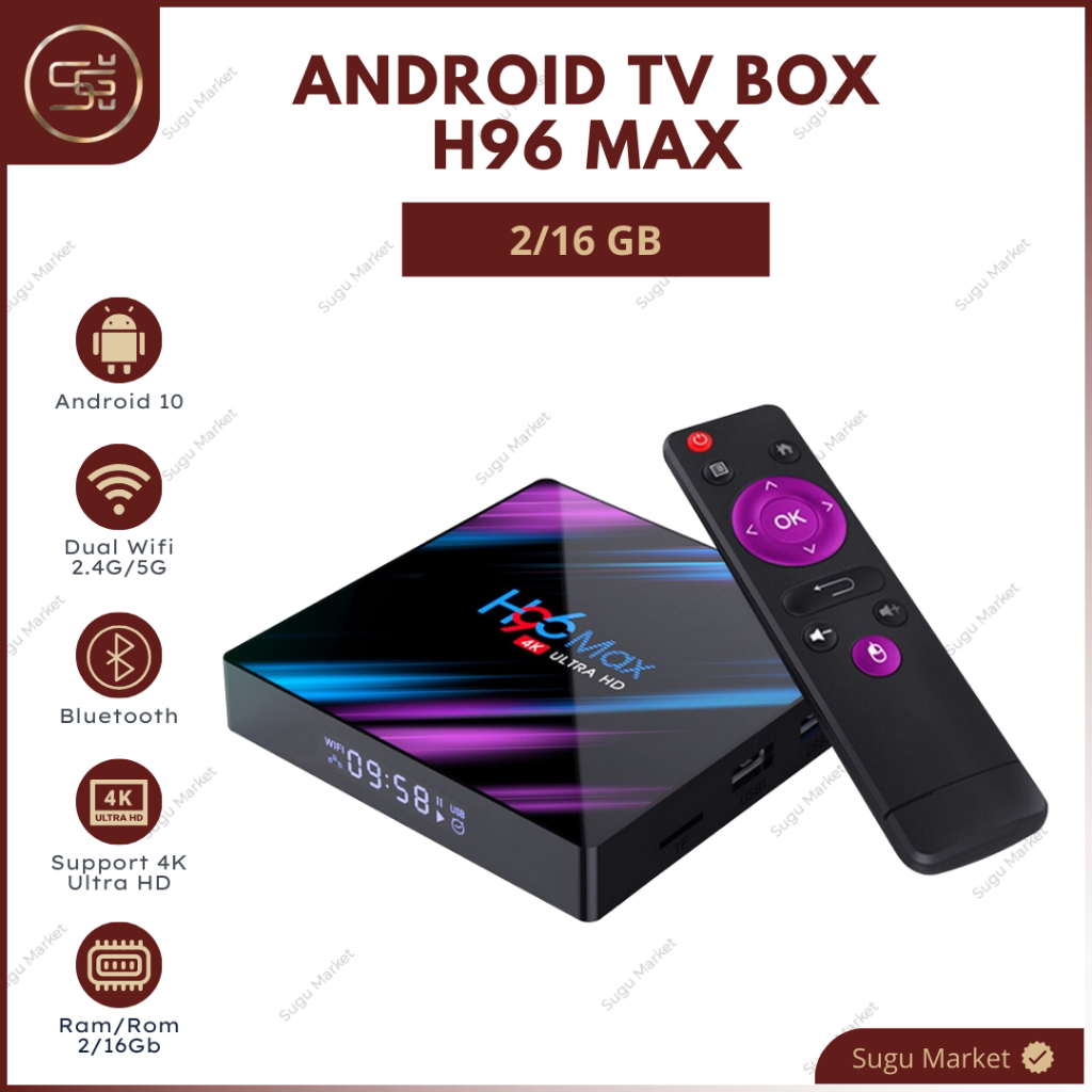 TV BOX H96 MAX ROM 2 RAM 16 ANDROID 10 / TV Box H96 Max 2GB + 16GB / STB Android H96 Max