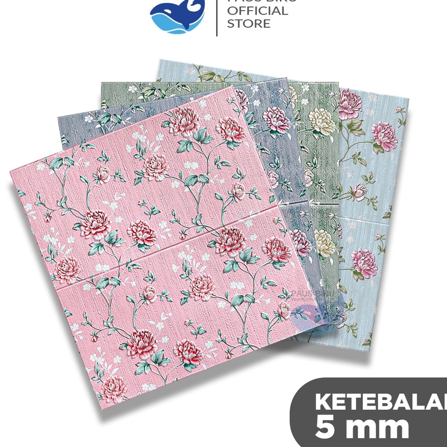Paus Biru  Wallpaper Dinding 3D Foam 5mm Motif Foam Batik Bunga walpaper Sticker MT