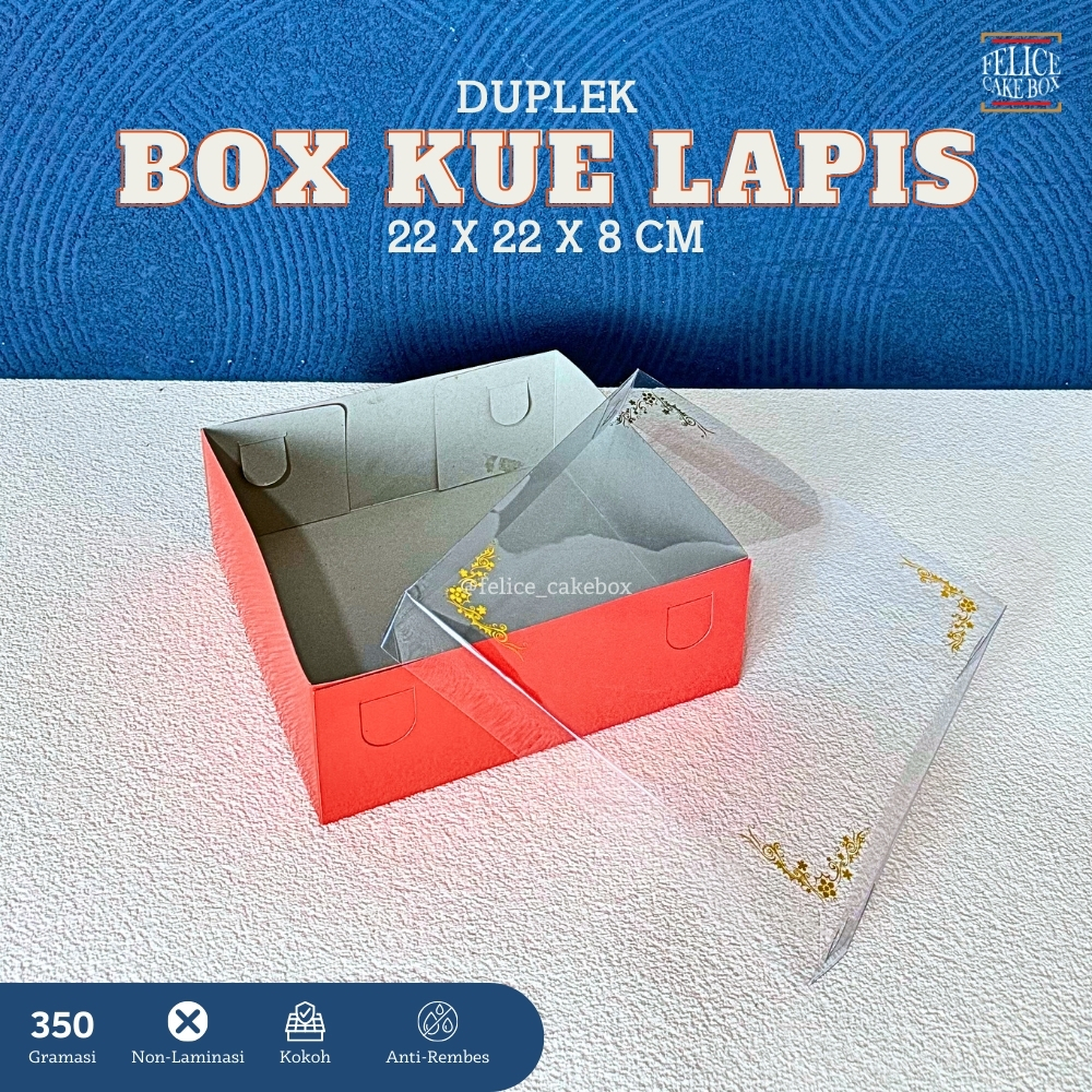 BOX KUE LAPIS TUTUP MIKA 22X22X8 CM isi 10 pcs / BOX KUE LAPIS / BOX CATERING / BOX LUNCH BOX / DUS 
