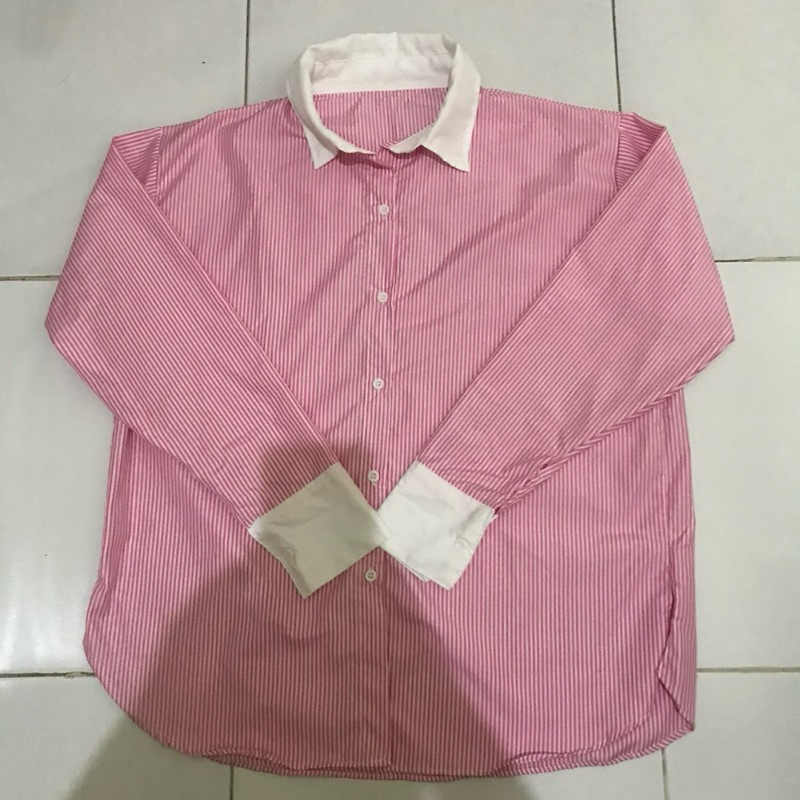 [Preloved] Kemeja Striped / Kemeja Salur Pink