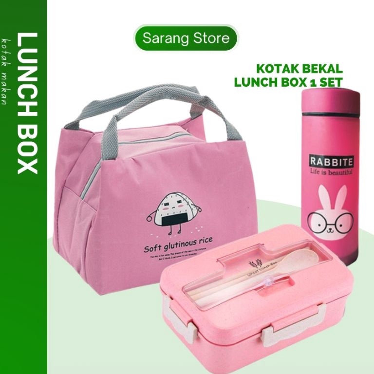 Dijamin Terbaik Lunch Box Kotak Tempat Bekal Makan Anak Sekolah TK SD Aesthetic Anti Tumpah Set Tas 